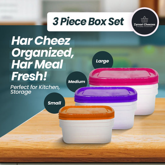 3-Piece Food Storage Container Set with Lids (Small / Medium / Large, Random Colors)